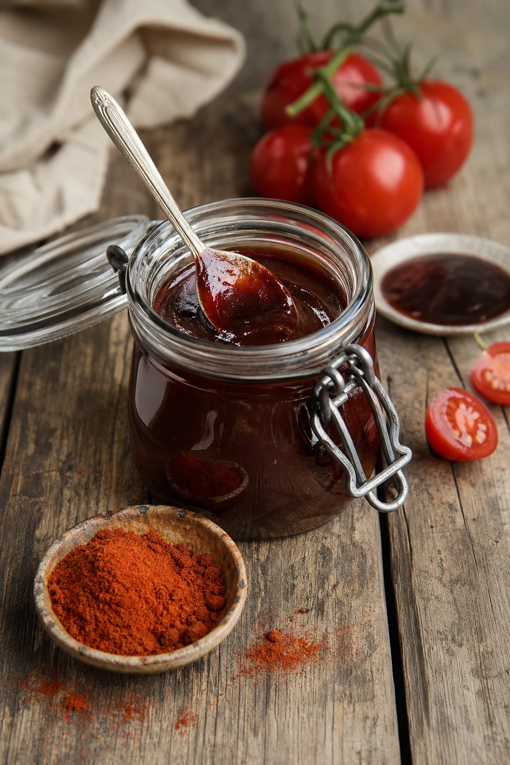 Selbst gemachte BBQ-Sauce im Schraubglas
