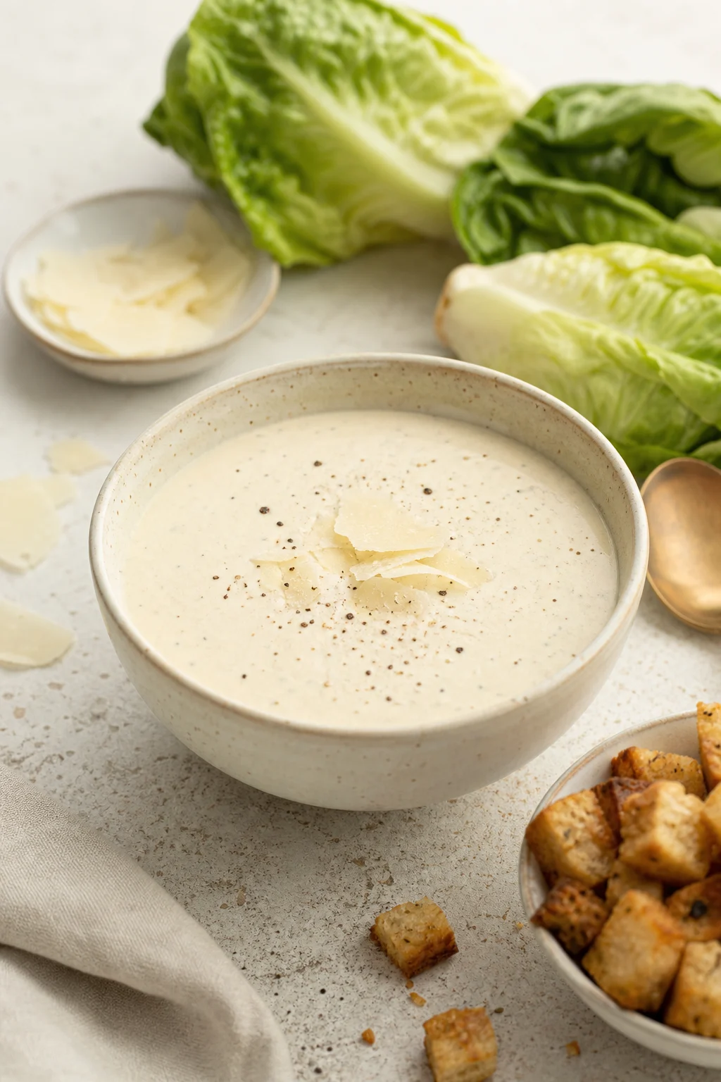 Cremiges Caesar-Dressing mit Parmesan und Römersalat