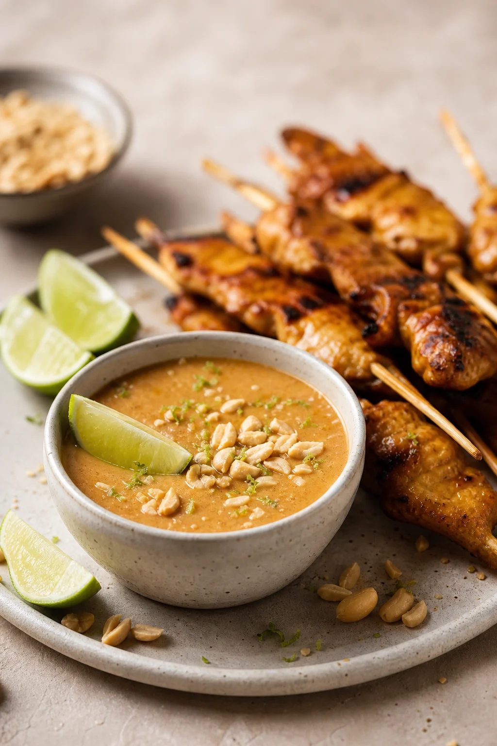 Cremige Erdnusssauce mit Limette und Erdnüssen