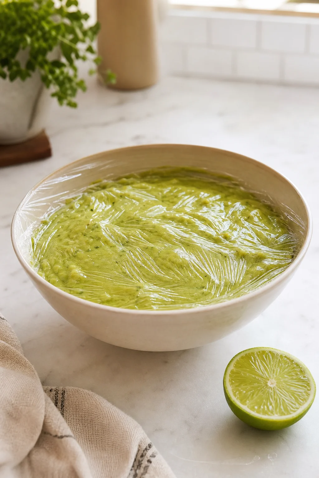 Guacamole mit Folie auf der Oberfläche geschützt