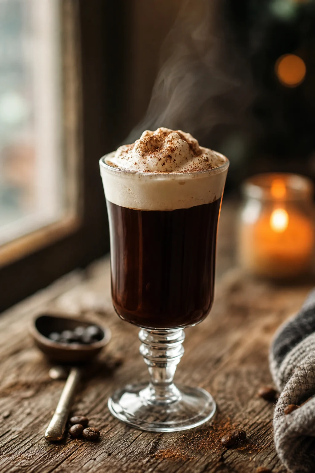 Irish Coffee mit Sahnehaube im Stielglas