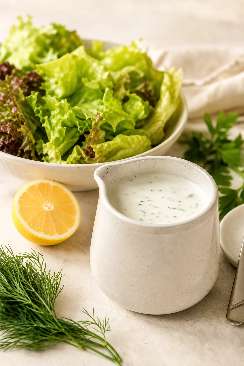 Cremiges Joghurt-Dressing mit Blattsalat
