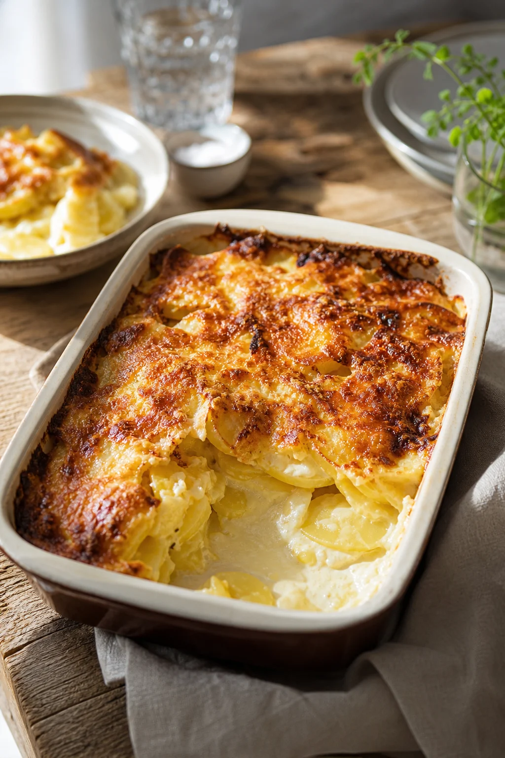 Goldbraunes Kartoffelgratin in der Auflaufform