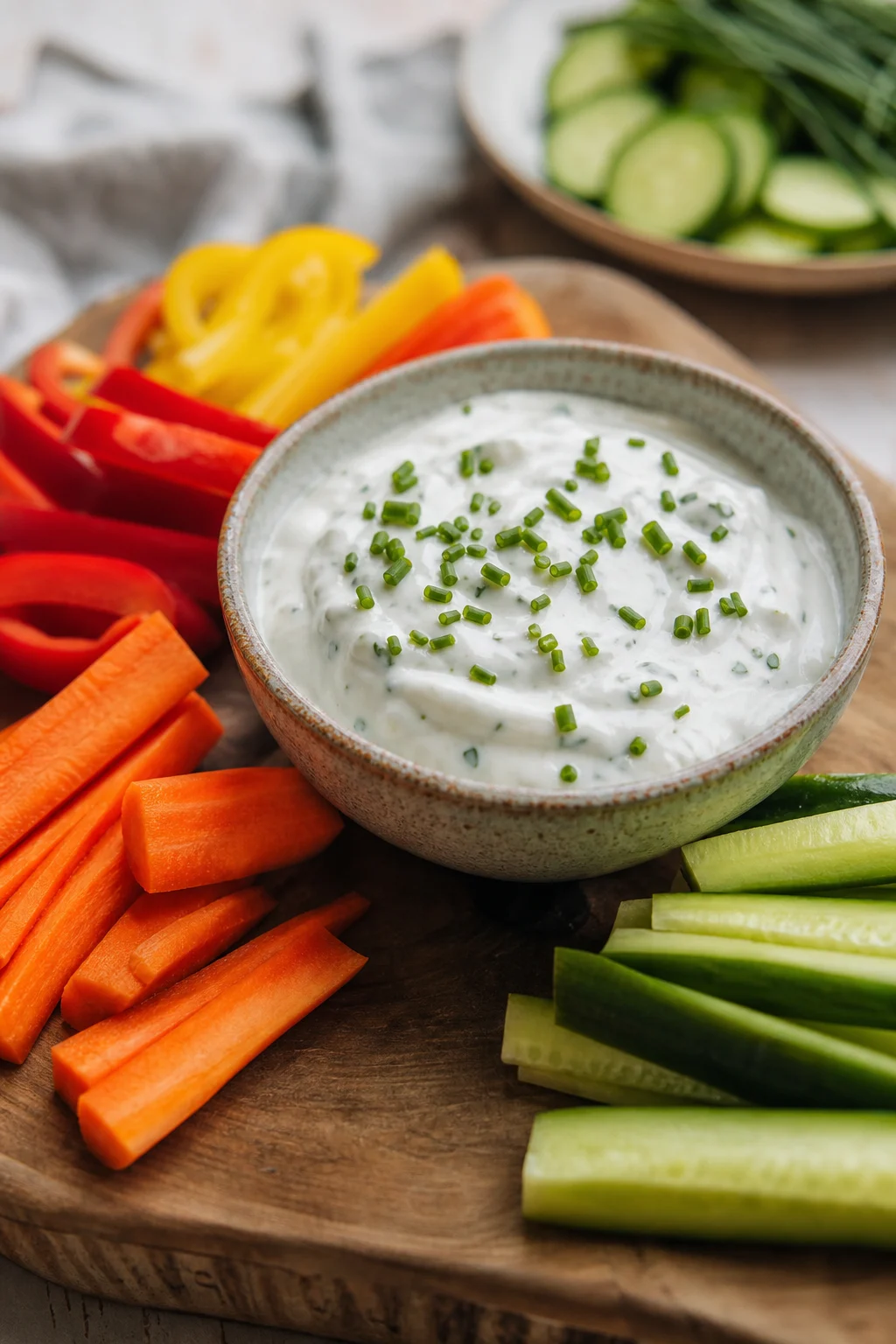Kräuter-Joghurt-Dip mit Schnittlauch und Gemüsesticks