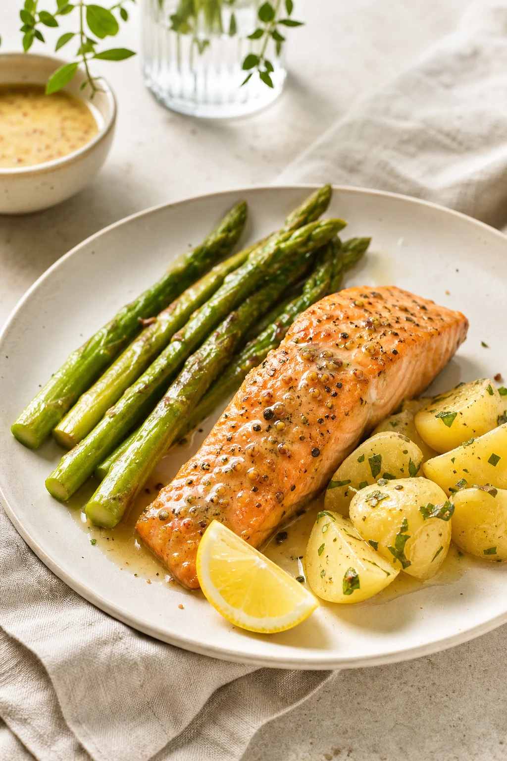 Gebratener Lachs mit Spargel und Kartoffeln