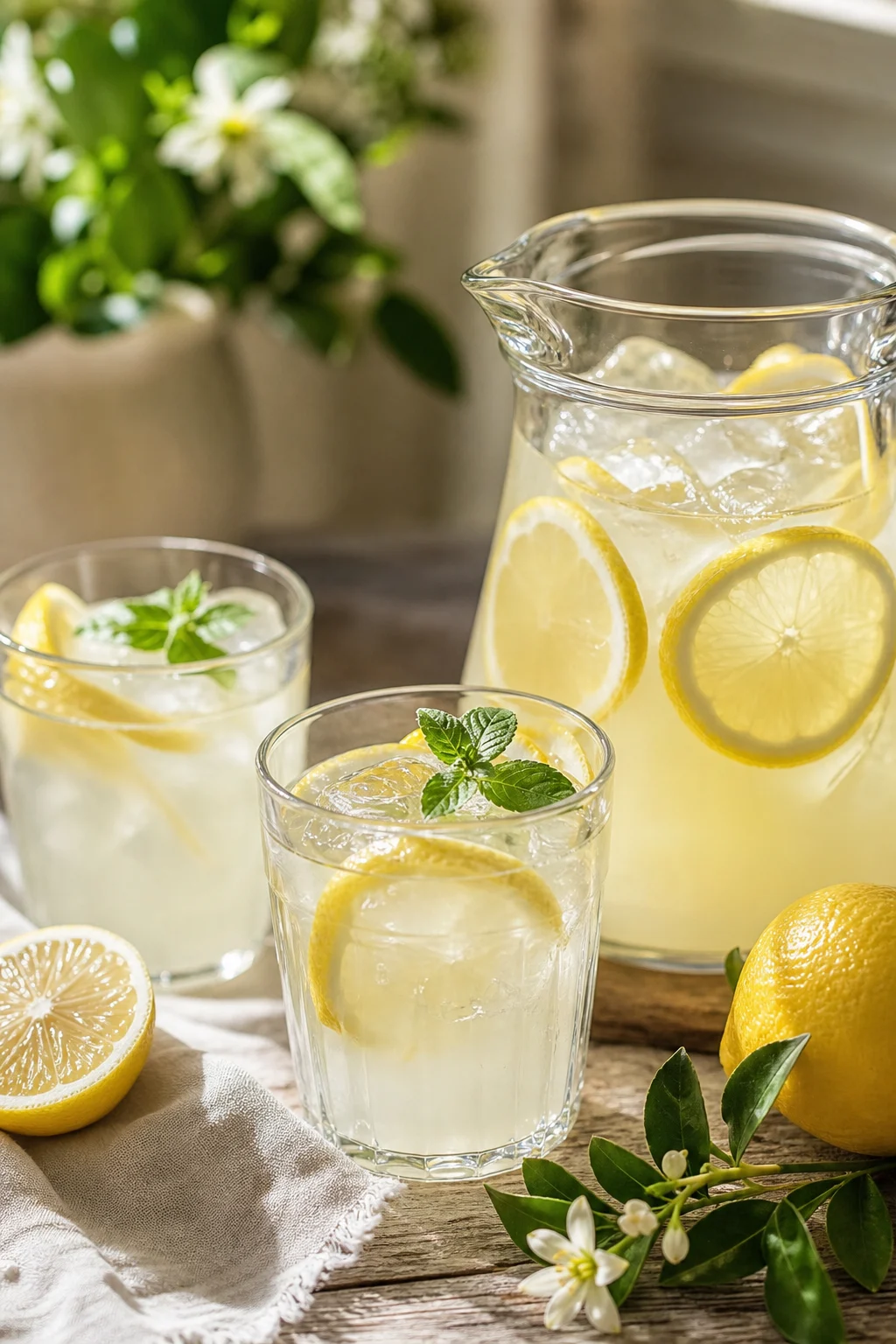 Selbst gemachte Zitronenlimonade im Krug