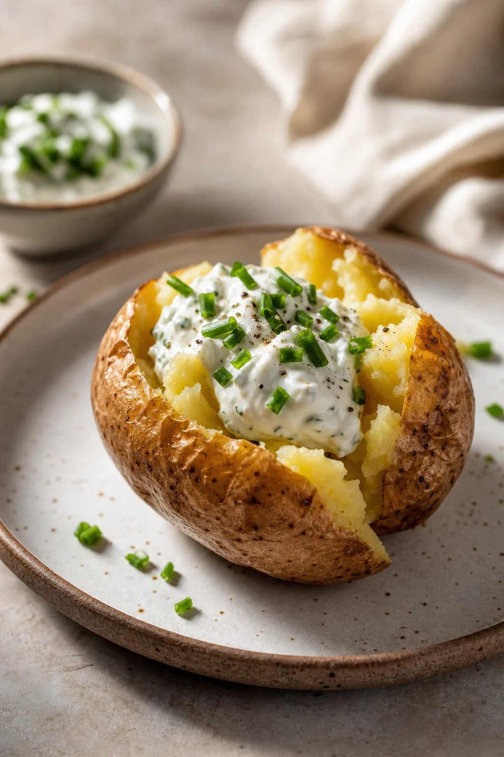 Ofenkartoffel mit Sour-Cream-Dip und Schnittlauch