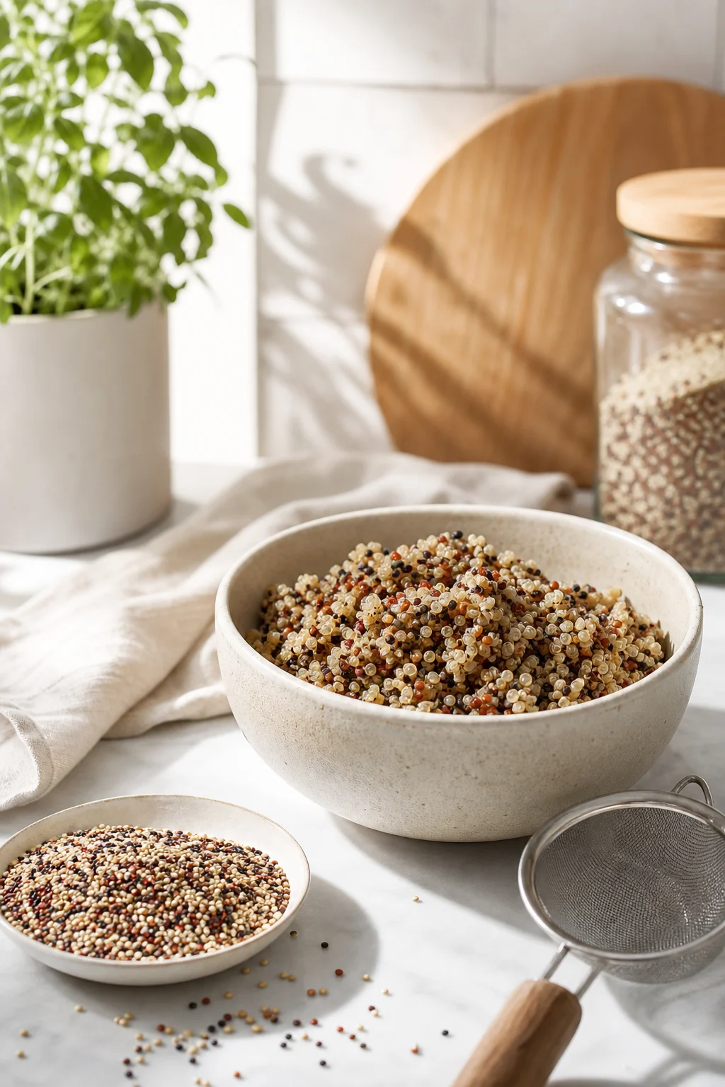 Gekochter bunter Quinoa in einer Schale
